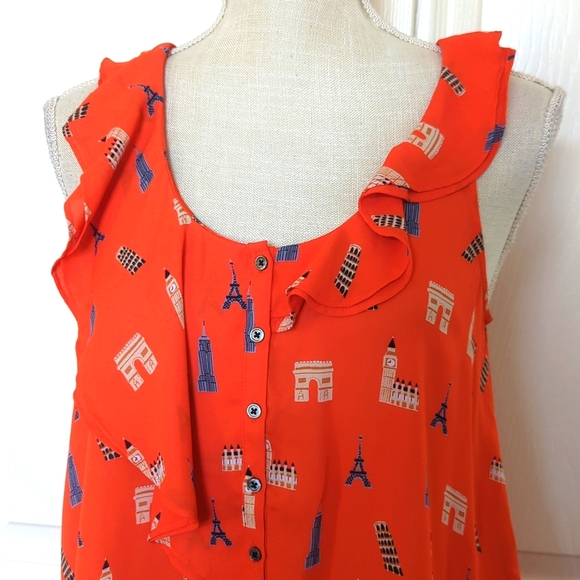 Maeve Anthropologie 'Aurelie Landmarks’ Sleeveless Ruffle Blouse - Picture 2 of 7